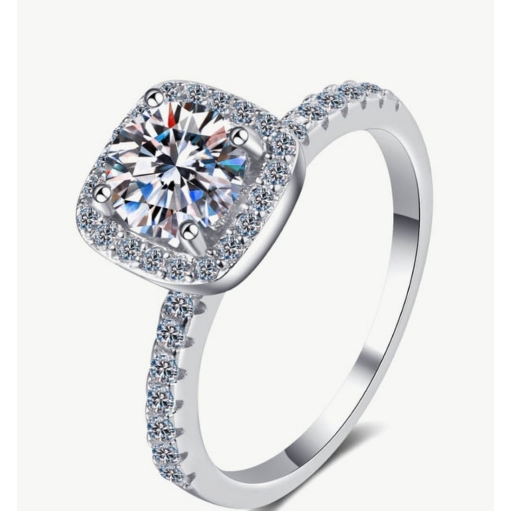 1 carat Moissanite square halo ring size 6